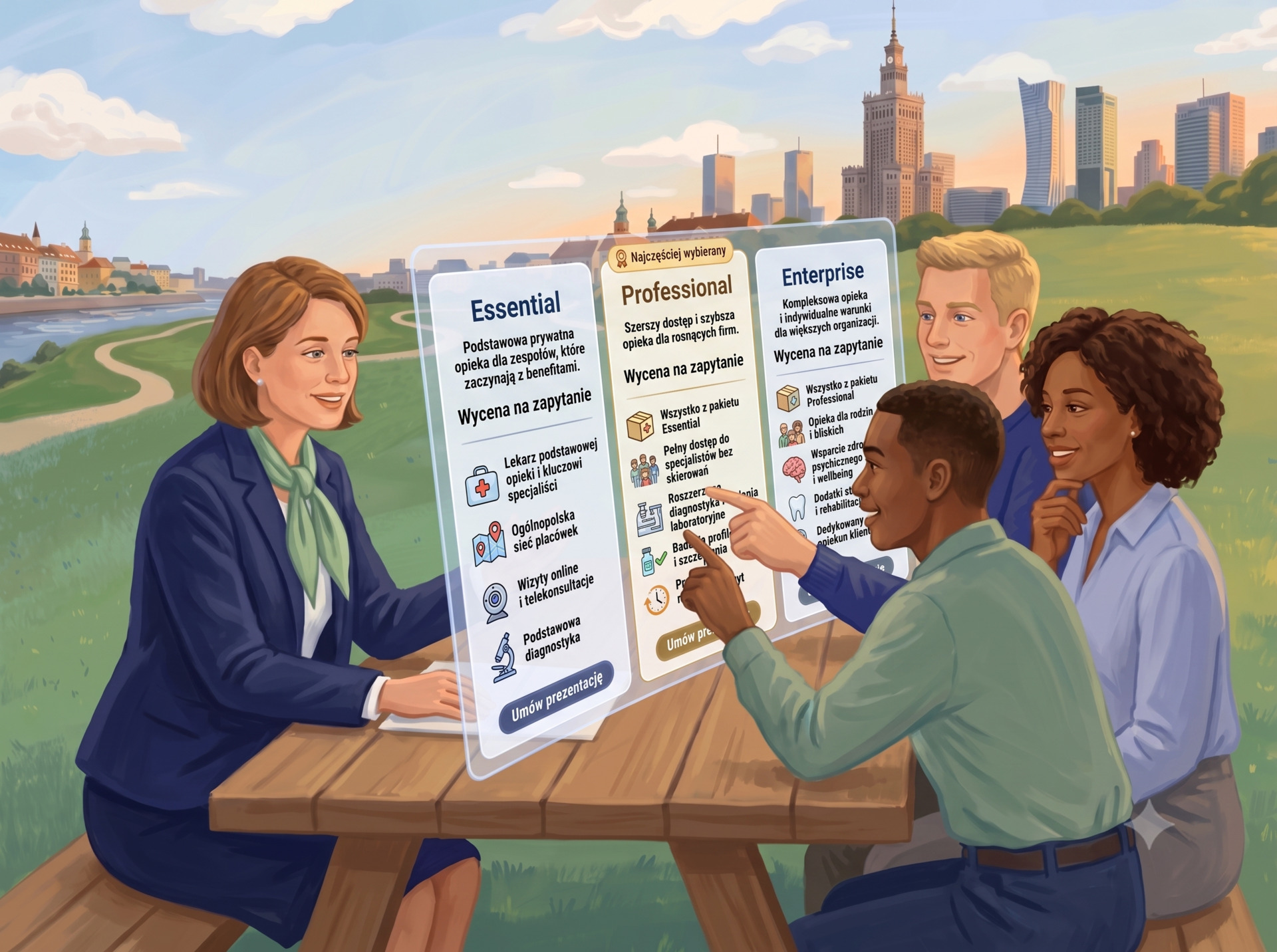 A consultant helping employees compare benefit plan options